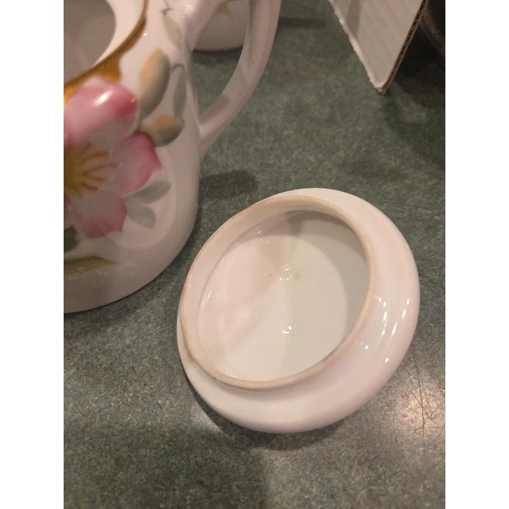 Vintage Noritake AZALEA Sugar Bowl w/ Lid & Creamer Hand Painted Pink Flowers